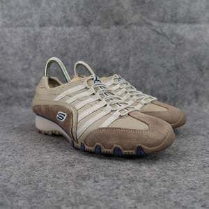 Skechers Shoes Womens 6 Sneaker Biker Straight Away Slip On Comfort Active Beige